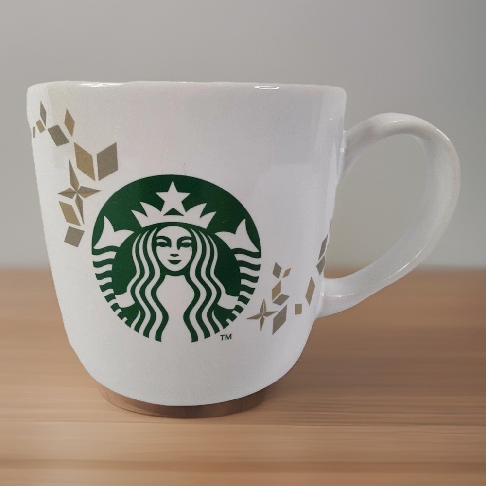 Starbucks CUP MUG 14 Oz Collector‎ Series Holiday 2013 White/Green/Gold